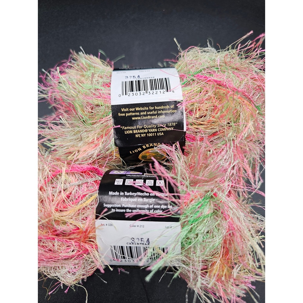 Lion Brand Fun Fur Prints Eyelash Yarn Caribbean 212 Pink Green Novelty 2 Skeins